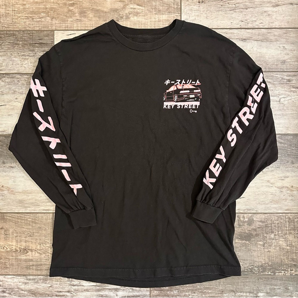 Men’s Key Street Black Long-Sleeve Graphic Shirt - Pink Accents